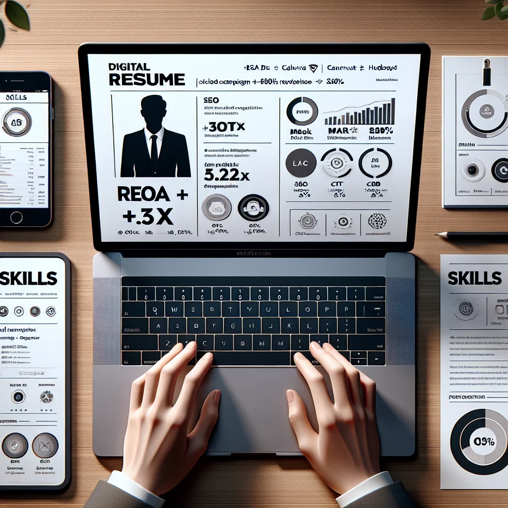 Digital marketing resume layout with metrics, skills, and clear headline for 2026 job search