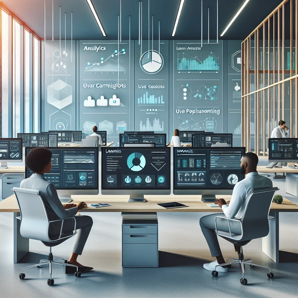 LMS administrator monitoring course progress on a dashboard with analytics and user management