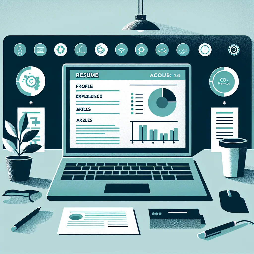 Illustration showing a carbon accounting resume workflow with charts, dashboards, and a clean layout
