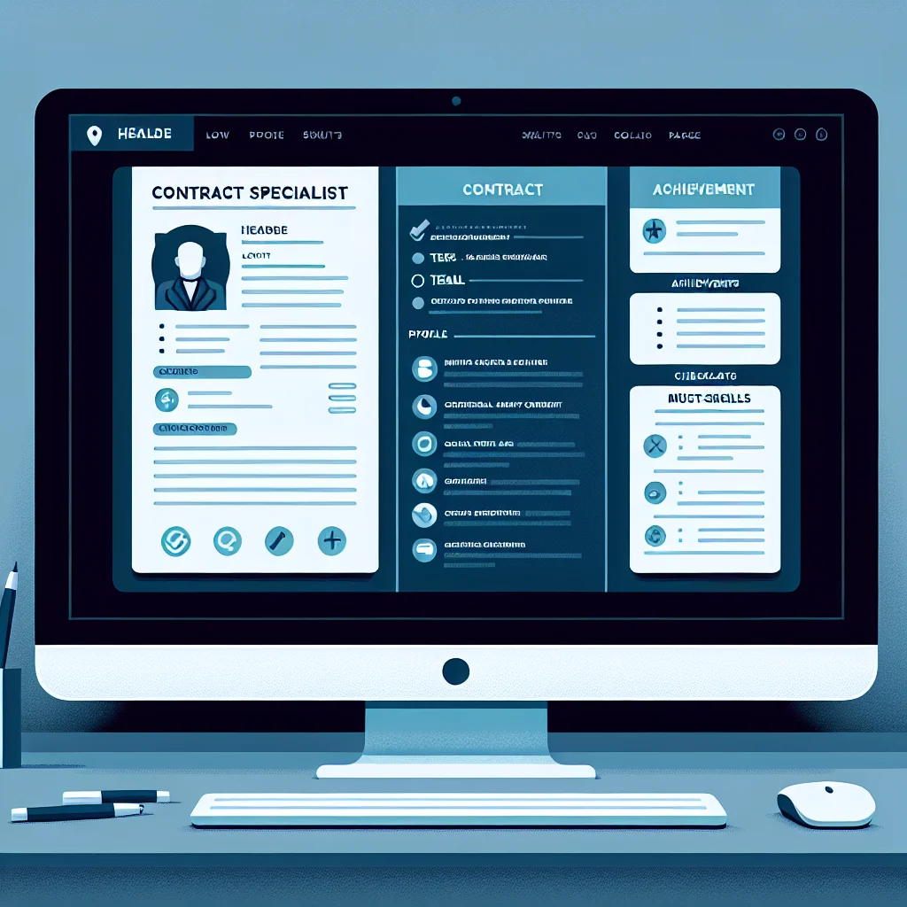 Preview image showing a contract specialist resume layout with a strong headline, concise profile, and quantified achievements.
