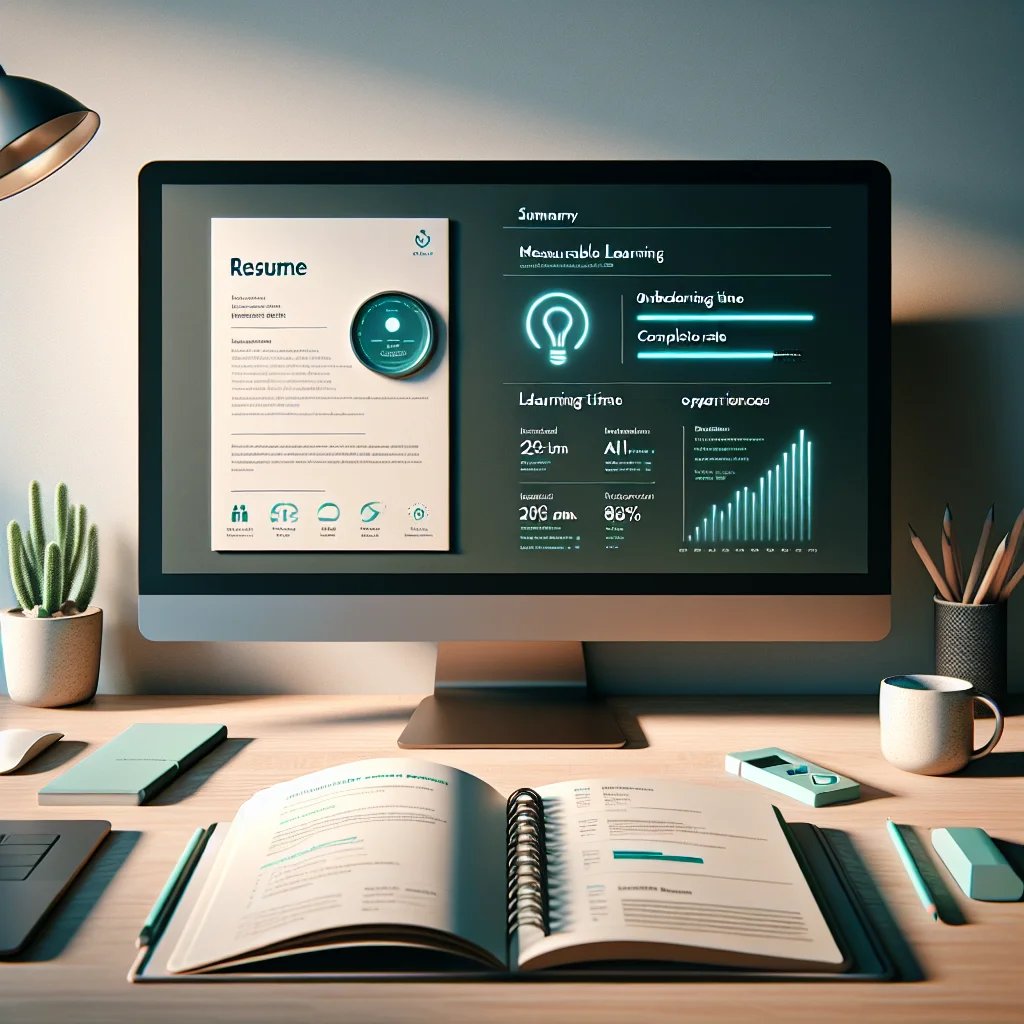 A clean, modern resume layout for an instructional designer showing headline, summary, experience and quantified achievements.