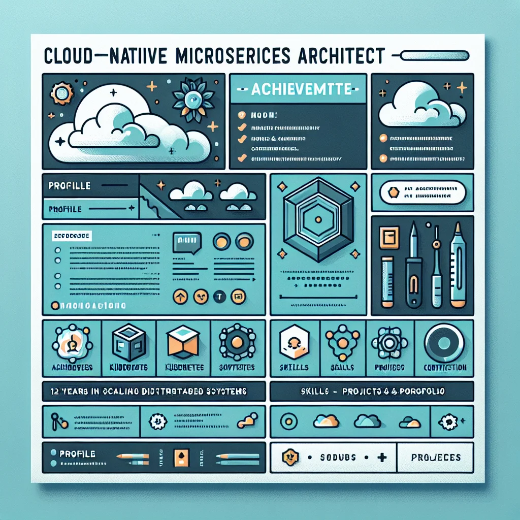 Preview image showing a resume layout focused on microservices architecture, with a bold headline, summary, and bullets highlighting quantified achievements.