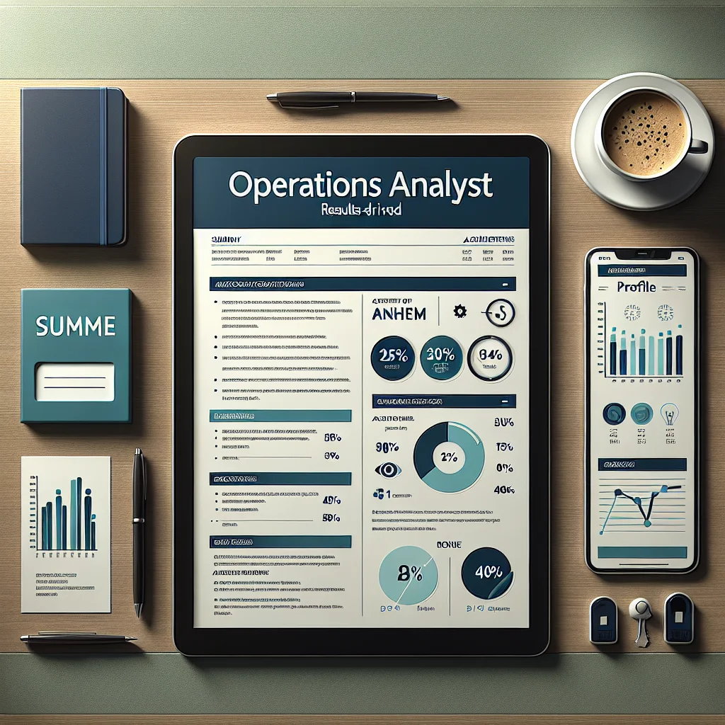 Professional resume layout example for an operations analyst with headline, profile, bullets, and metrics